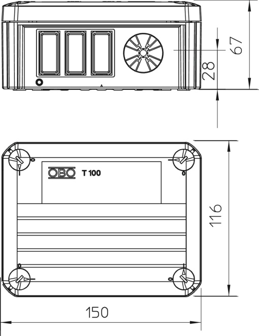 Caixa de derivação sem Tomada Wieland 3 polos 150x116x67 Polipropileno cinzento claro RAL 7035
