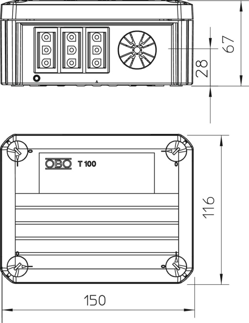 Caixa de derivação com Tomada Wieland 3s3p 150x116x67 Polipropileno cinzento claro RAL 7035