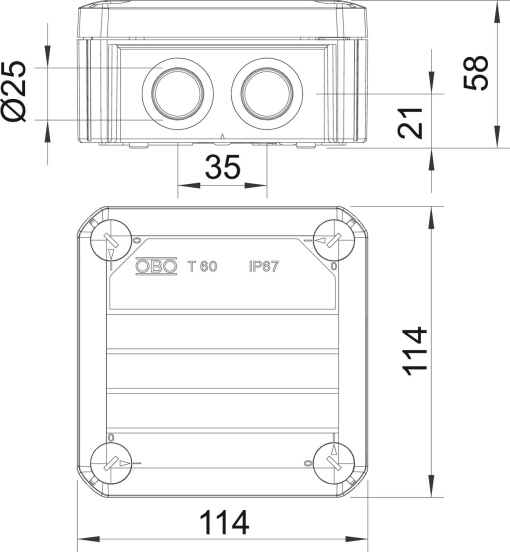 Caixa de derivação Entrada M25, tampa vermelha 114x114x57 Polipropileno cinzento  vermelho