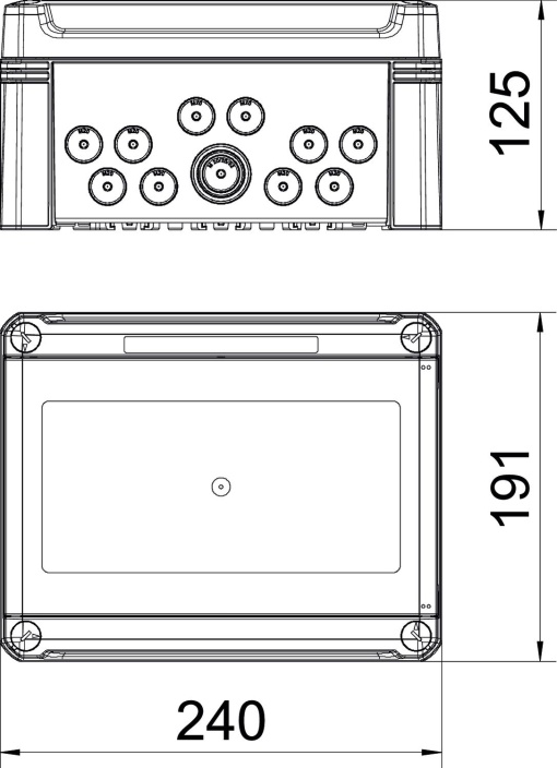 Quadro de distribuição sem bornes, para 9 módulos 240x191x125 Policarbonato cinzento claro RAL 7035
