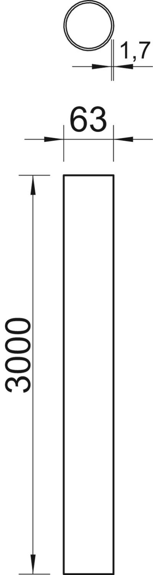 Tubo de alumínio sem rosca Ø63, 3000mm Alumínio