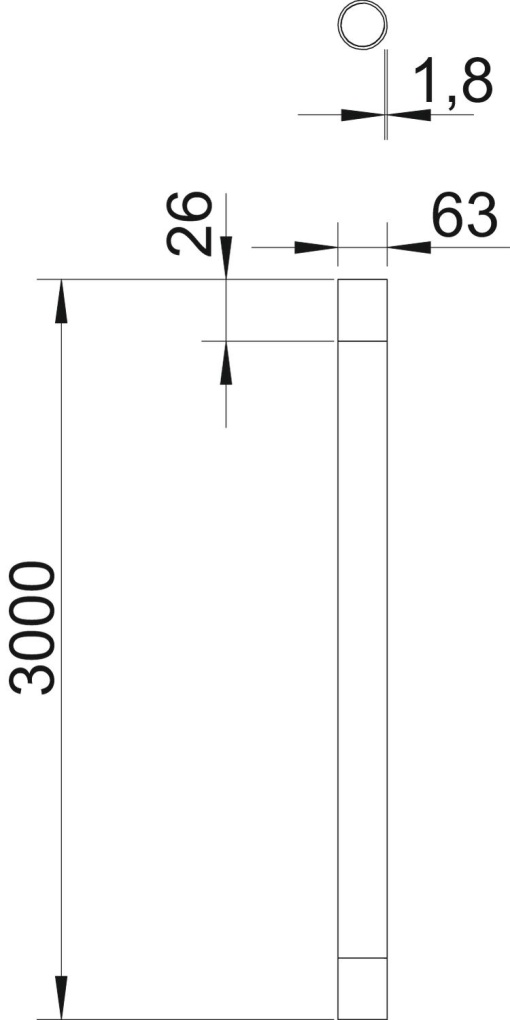 Tubo metálico com rosca M63, 3000mm Aço PES50 - PoliésterEpóxido preto RAL 9005