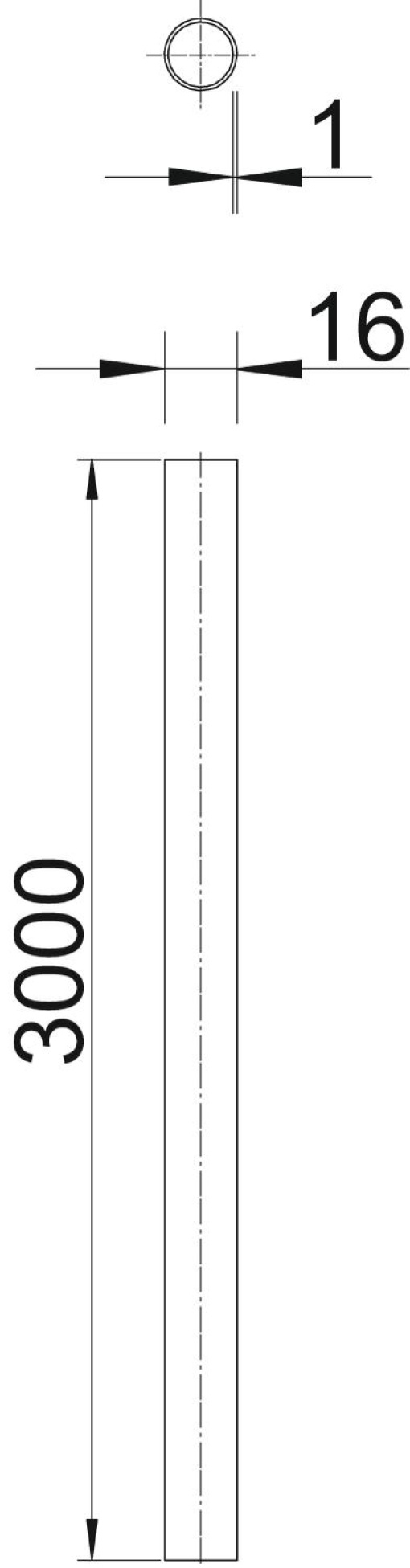 Tubo metálico sem rosca Ø16, 3000mm Aço PES50 - PoliésterEpóxido preto RAL 9005