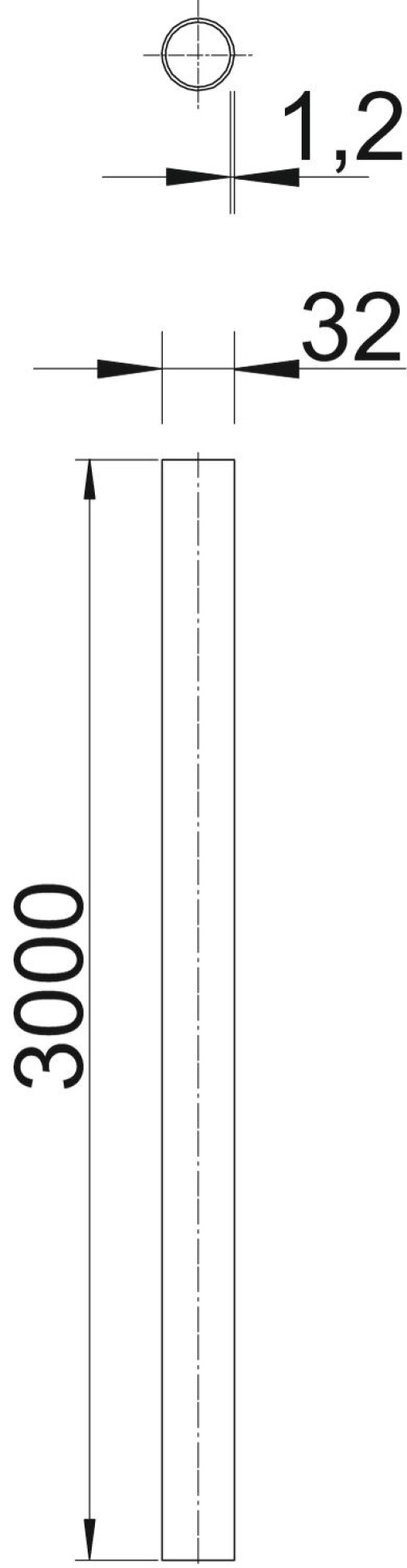 Tubo metálico sem rosca Ø32, 3000mm Aço eletrozincado