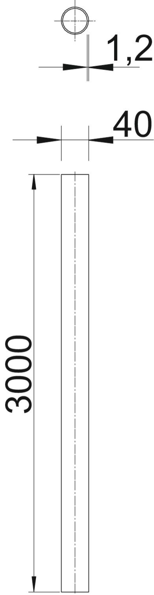 Tubo metálico sem rosca Ø40, 3000mm Aço eletrozincado
