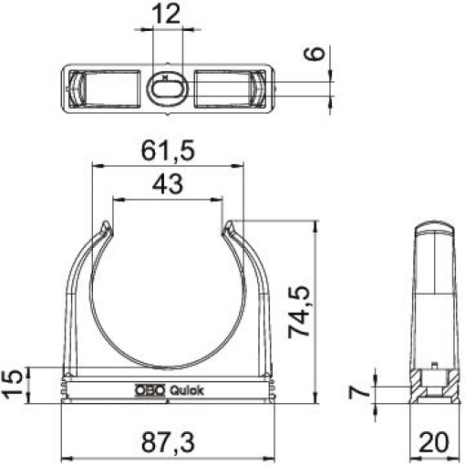 Abraçadeira OBO-Quick M63 Polipropileno cinzento claro RAL 7035