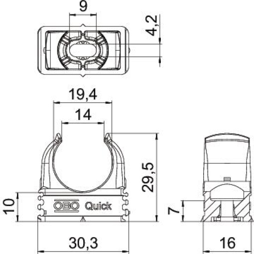 Abraçadeira OBO-Quick resistência fio incandescente M20 Polipropileno branco puro RAL 9010