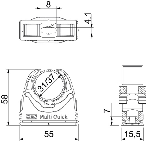 Abraçadeira Multi-Quick 31-37mm Poliamida cinzento claro RAL 7035