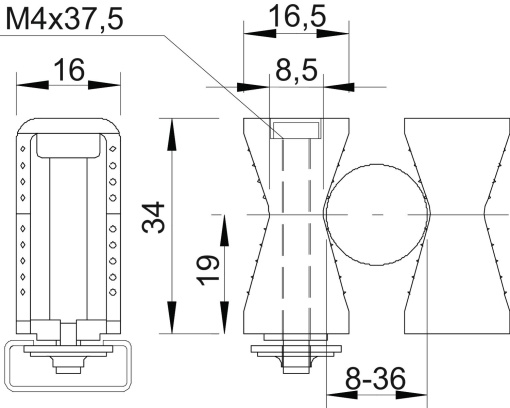 Abraçadeira encosto p perfil com parafuso de fenda 8-36mm Poliestireno cinzento claro RAL 7035