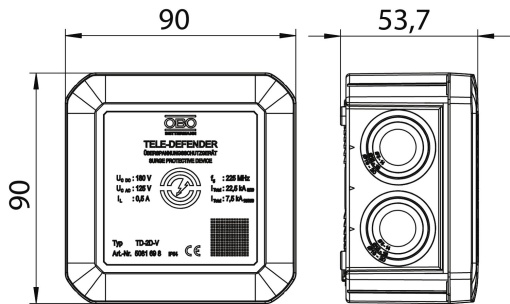 Descarregador combinado para telecomunicações 180V Plástico branco