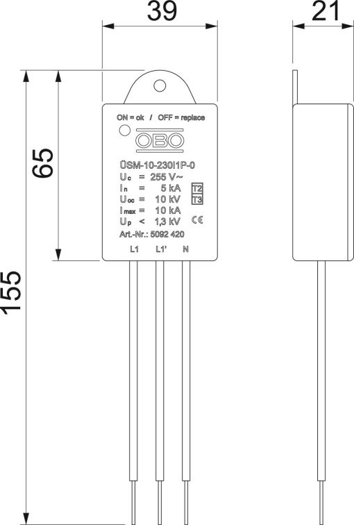 Descarregador de sobretensões para lâmpadas LED com 1 fase 230V