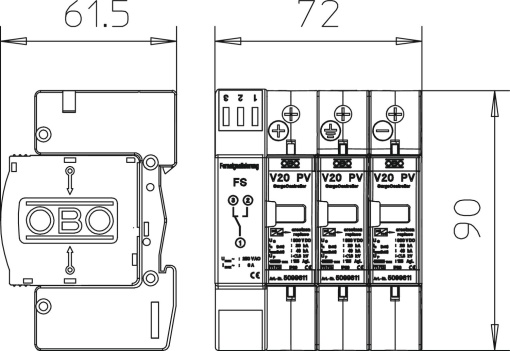 Descarregador sobretensões V20 3 polos para Fotovoltaico  FS 600V DC