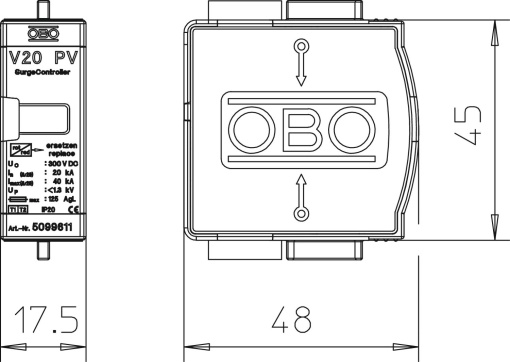 Descarregador sobretensões V20 Módulo de substituição para FV 300V DC