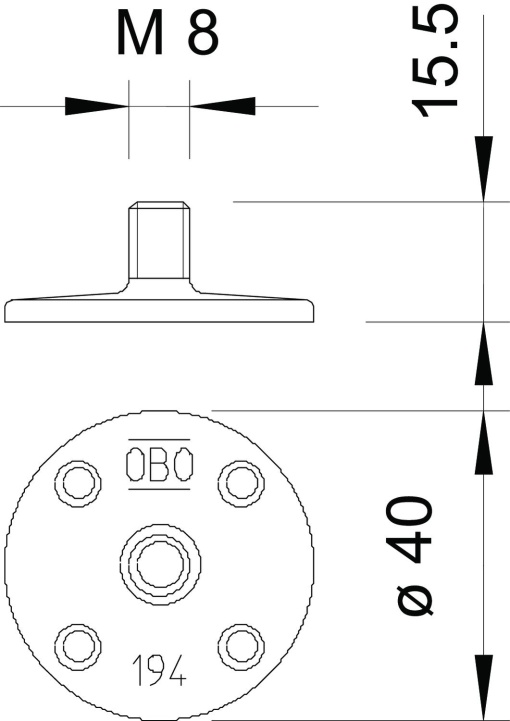 Base para abraçadeira M8 Poliamida cinzento