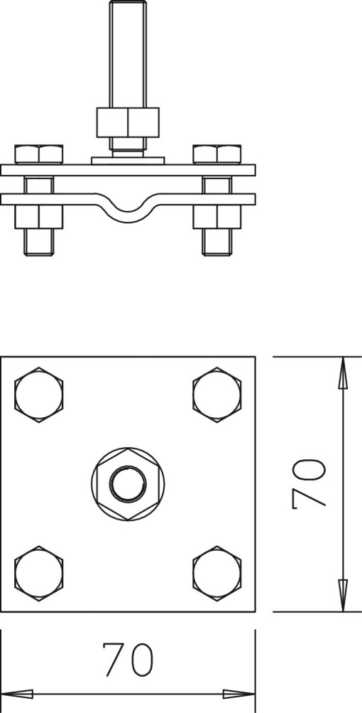 Cruzeta fitacabo com perno roscado M10x45 8-10mm Aço inoxidável, livre de ferrugem A2 1.4301 galvanizado a quente após maquinação  aço, inoxidável 1.4301