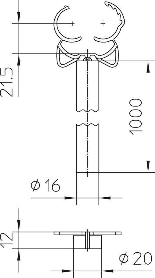 Espaçador para sistema FangFix 1000mm Plástico reforçado com fibra de vidro cinzento claro