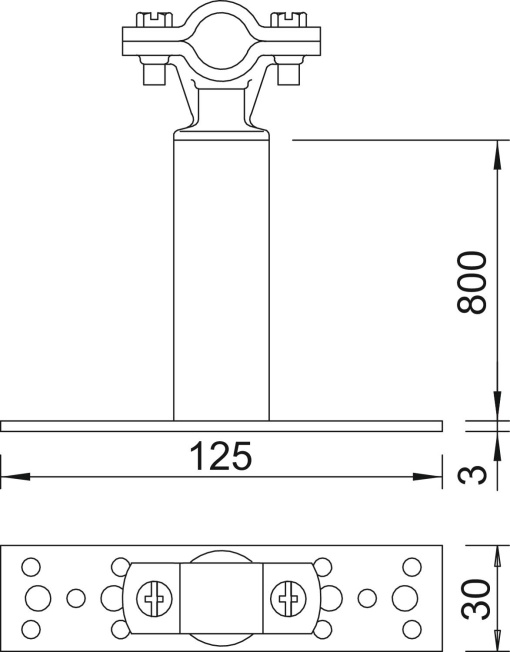 Suporte isolado ISO com fixação 800mm Poliamida