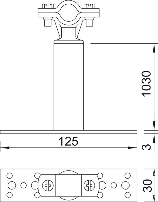 Suporte isolado ISO com fixação 1030mm Poliamida