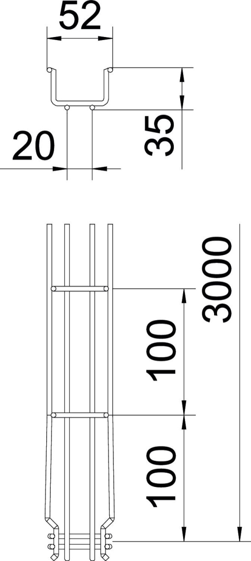 Caminho de cabos em varão GRM 35x50x3000 Aço inoxidável, livre de ferrugem A2 1.4301 brilhante, pós-tratamento