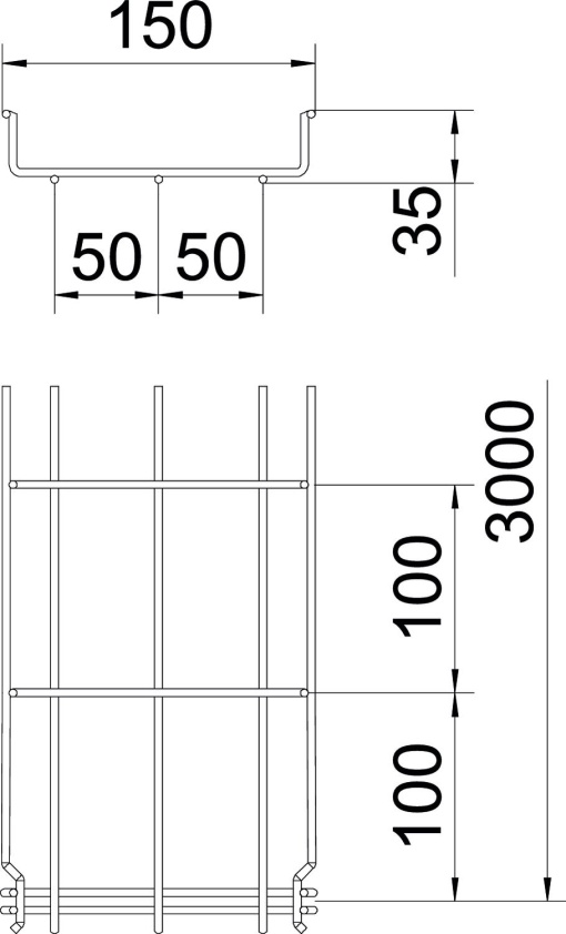 Caminho de cabos em varão GRM 35x150x3000 Aço inoxidável, livre de ferrugem A2 1.4301 brilhante, pós-tratamento