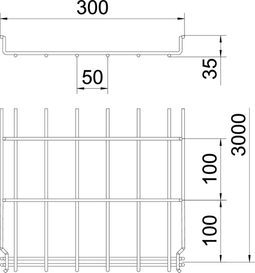 Caminho de cabos em varão GRM 35x300x3000 Aço inoxidável A4 1.4401 brilhante, pós-tratamento