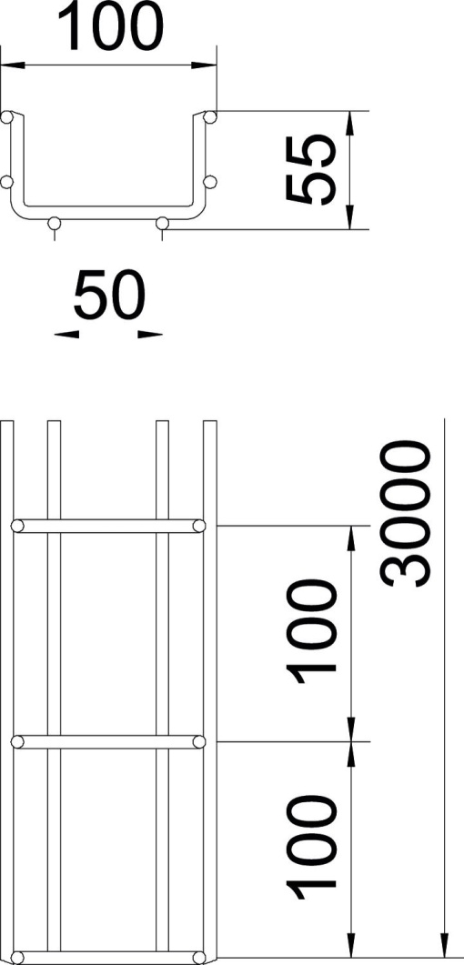 C.cabos varão grandes vãos SGR 55x100x3000 Aço inoxidável, livre de ferrugem A2 1.4301 brilhante, pós-tratamento