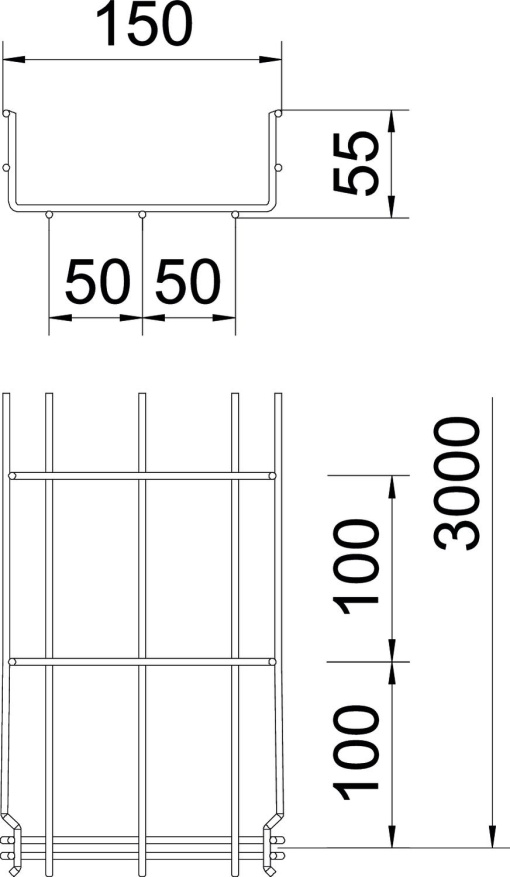 Caminho de cabos em varão GRM 55x150x3000 Aço inoxidável, livre de ferrugem A2 1.4301 brilhante, pós-tratamento