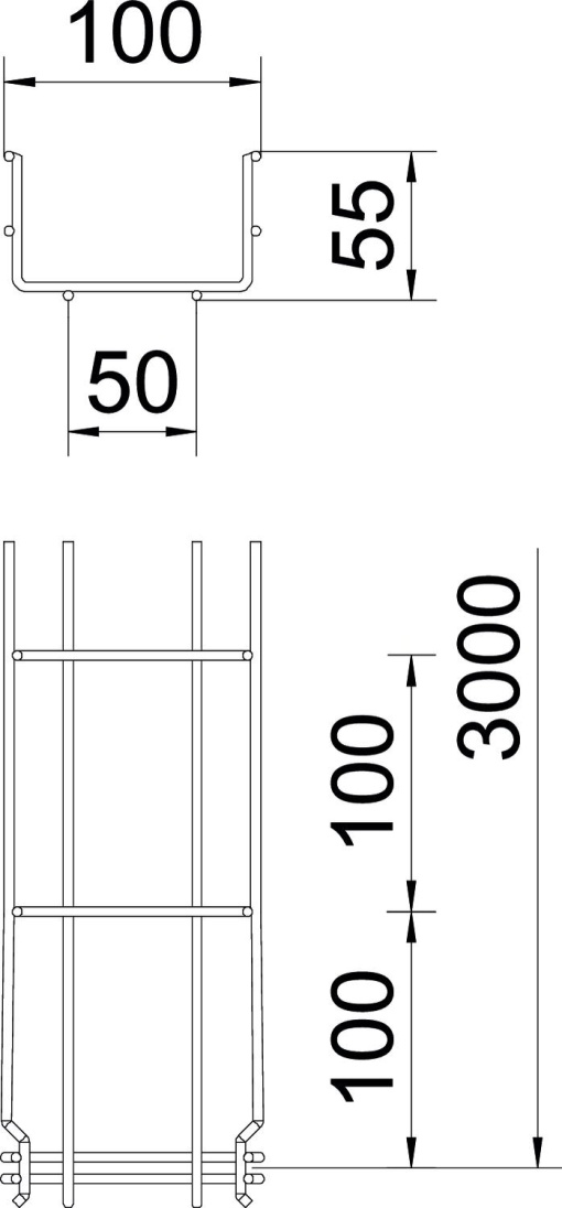 Caminho de cabos em varão GRM 55x100x3000 Aço inoxidável A4 1.4401 brilhante, pós-tratamento