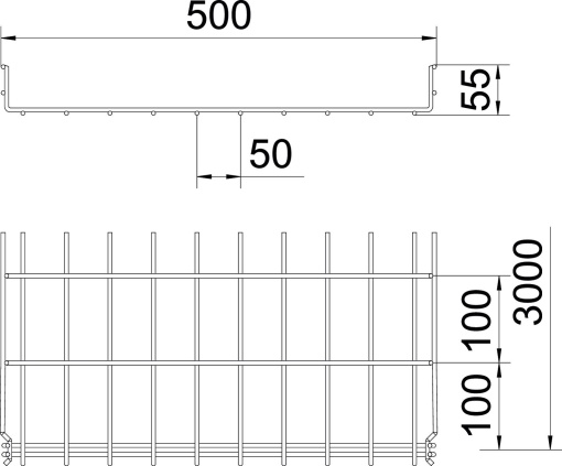 Caminho de cabos em varão GRM 55x500x3000 Aço inoxidável A4 1.4401 brilhante, pós-tratamento