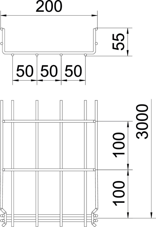 Caminho de cabos em varão GRM com espessura 4,8 mm 55x200x3000 Aço eletrozincado