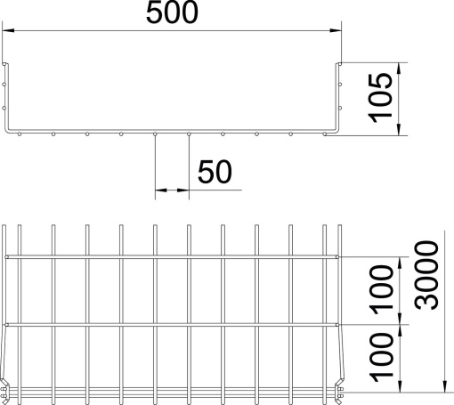 Caminho de cabos em varão GRM 105x500x3000 Aço inoxidável, livre de ferrugem A2 1.4301 brilhante, pós-tratamento