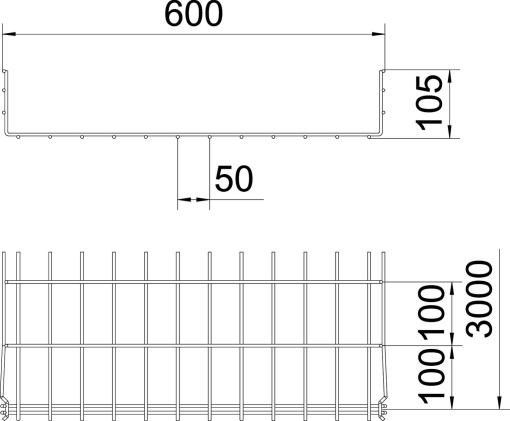 Caminho de cabos em varão GRM 105x600x3000 Aço inoxidável, livre de ferrugem A2 1.4301 brilhante, pós-tratamento