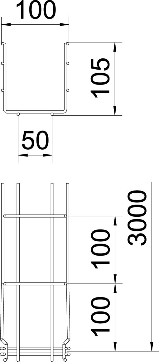 Caminho de cabos em varão GRM 105x100x3000 Aço inoxidável A4 1.4401 brilhante, pós-tratamento