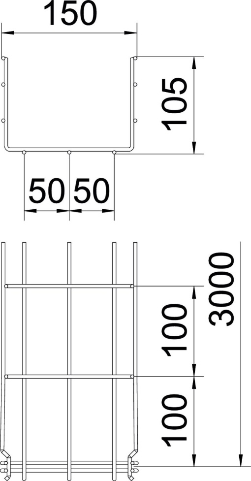 Caminho de cabos em varão GRM 105x150x3000 Aço inoxidável A4 1.4401 brilhante, pós-tratamento