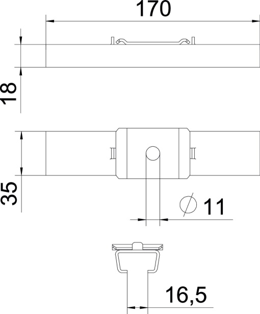 Suspensão central para varão, com peça de aperto B170mm Aço inoxidável A4 1.4404 brilhante, pós-tratamento