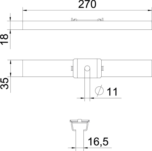 Suspensão central para varão, com peça de aperto B270mm Aço inoxidável A4 1.4404 brilhante, pós-tratamento