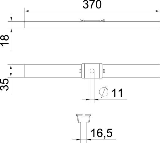 Suspensão central para varão, com peça de aperto B370mm Aço inoxidável A4 1.4404 brilhante, pós-tratamento