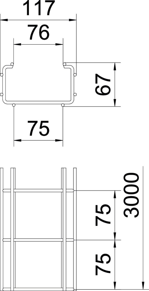 Caminho de cabos em varão C 50x100x3000 Aço inoxidável, livre de ferrugem A2 1.4301 brilhante, pós-tratamento