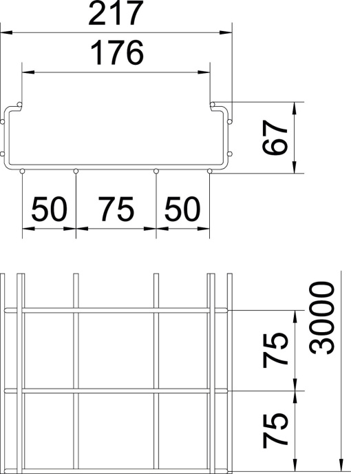 Caminho de cabos em varão C 50x200x3000 Aço inoxidável, livre de ferrugem A2 1.4301 brilhante, pós-tratamento