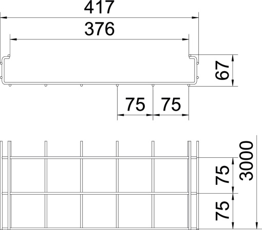 Caminho de cabos em varão C 50x400x3000 Aço inoxidável, livre de ferrugem A2 1.4301 brilhante, pós-tratamento
