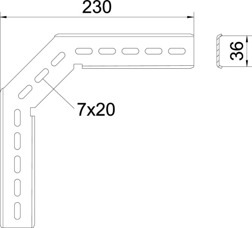 Derivação vertical 90º para caminho cabos em varão C 230x230 Aço inoxidável, livre de ferrugem A2 1.4301 brilhante, pós-tratamento
