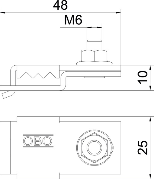 União e borne de terra para GR-Magic 42x19x11 Aço galvanizado pelo método Sendzimir