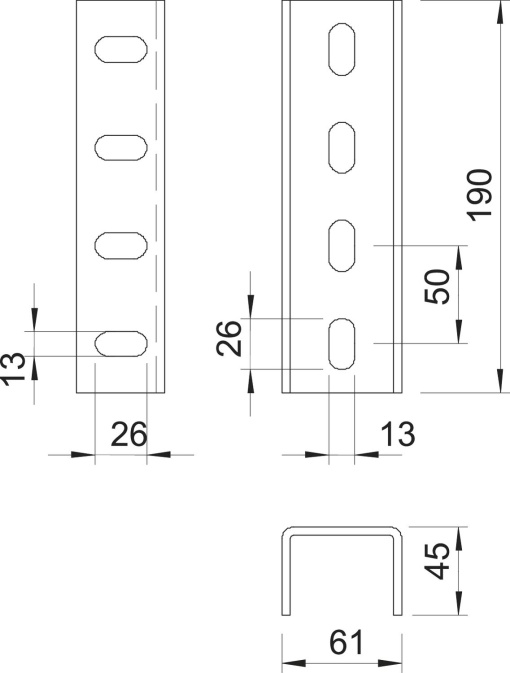 União de perfil U inclui parafusos 190x61 Aço galvanizado por imersão a quente após maquinação