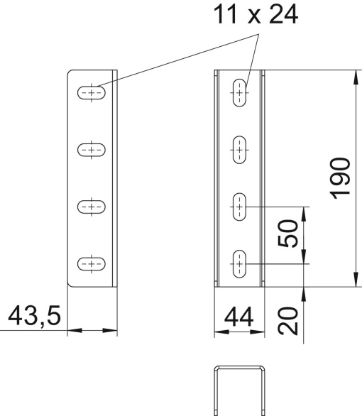 União de perfil U inclui parafusos 190x44 Aço galvanizado por imersão a quente após maquinação