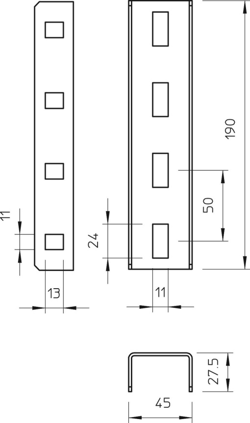 União de perfil U inclui parafusos 190x45 Aço inoxidável A4 1.4571 brilhante, pós-tratamento