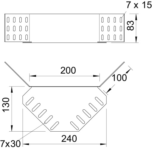 Conector de canto para caminho de cabos em chapa Aço Galvanização continuazincoalumínio, Double Dip