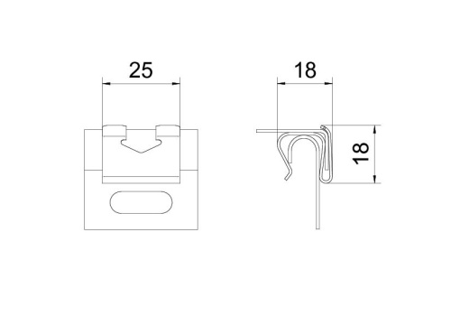 Grampo para tampa para tampa não perfurada 19x25x19 Aço inoxidável A2 1.4310 brilhante, pós-tratamento