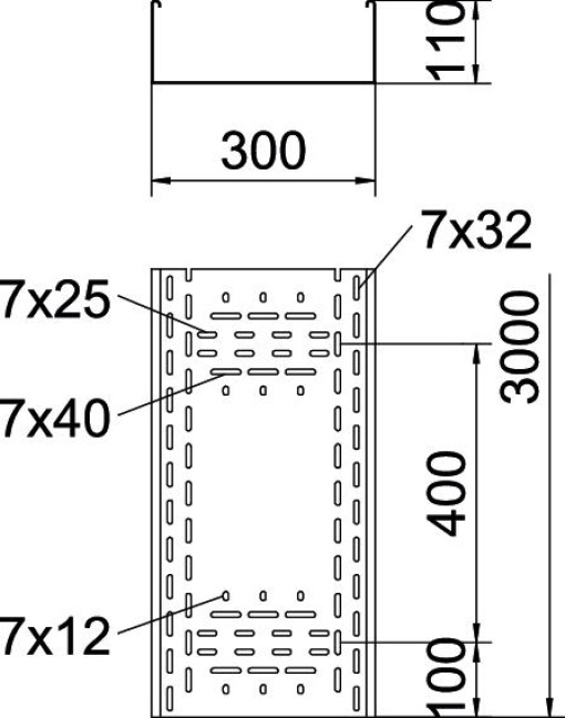 Caminho de cabos em chapa BKRS para passagens 110x300x3000 Aço galvanizado pelo método Sendzimir