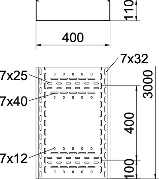 Caminho de cabos em chapa BKRS para passagens 110x400x3000 Aço galvanizado pelo método Sendzimir