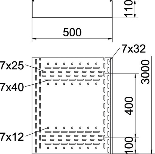 Caminho de cabos em chapa BKRS para passagens 110x500x3000 Aço galvanizado pelo método Sendzimir